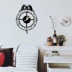 12 Inch Rustic Cat Nearly Silent Little Ticking Battery Operated Black Cat Numerals Clock