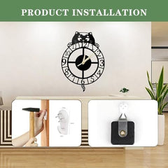 12 Inch Rustic Cat Nearly Silent Little Ticking Battery Operated Black Cat Numerals Clock