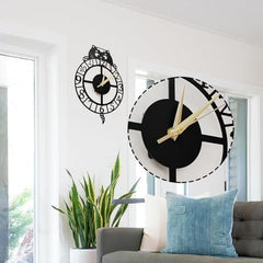 12 Inch Rustic Cat Nearly Silent Little Ticking Battery Operated Black Cat Numerals Clock