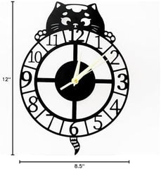 12 Inch Rustic Cat Nearly Silent Little Ticking Battery Operated Black Cat Numerals Clock