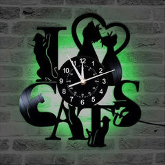 12 inches Unique Retro Animal Vinyl Record Wall Clocks Gifts for Cat Lovers