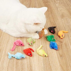 12PCS Faux Fur Cat Mice Toys with Plastic Body