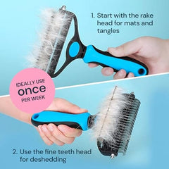 2 in 1 Deshedding Tool and Undercoat Rake for Long and Short Haired Dogs with Double Coat