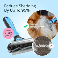 2 in 1 Deshedding Tool and Undercoat Rake for Long and Short Haired Dogs with Double Coat