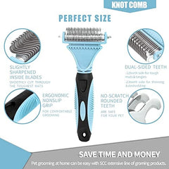 2 Sided Pet Grooming & Deshedding Brush Undercoat Rake for Cats & Dogs S
