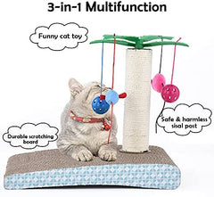 3-in-1 Natural Sisal Cat Scratching Post with Interactive Ball for Cats and Kittens Toy