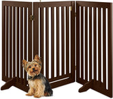 3-Panel Freestanding Wooden Pet Gate w/Walk Through Door