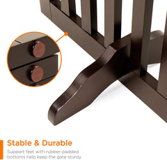 3-Panel Freestanding Wooden Pet Gate w/Walk Through Door