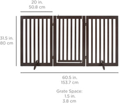 3-Panel Freestanding Wooden Pet Gate w/Walk Through Door