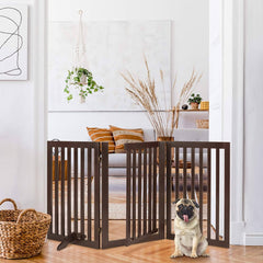 3-Panel Freestanding Wooden Pet Gate w/Walk Through Door