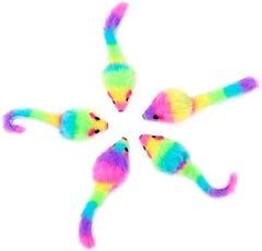 36PCS 1.8" Rainbow Color Furry Cat Toy Mice with Rattle Kitten Mouse Interactive Play