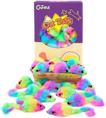 36PCS 1.8" Rainbow Color Furry Cat Toy Mice with Rattle Kitten Mouse Interactive Play