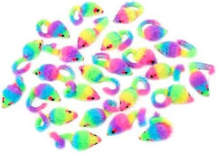 36PCS 1.8" Rainbow Color Furry Cat Toy Mice with Rattle Kitten Mouse Interactive Play