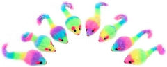 36PCS 1.8" Rainbow Color Furry Cat Toy Mice with Rattle Kitten Mouse Interactive Play