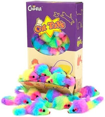 36PCS 1.8" Rainbow Color Furry Cat Toy Mice with Rattle Kitten Mouse Interactive Play