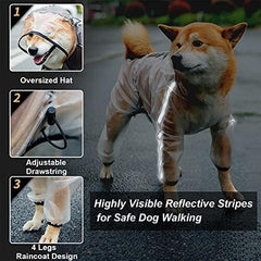 4 Legs Dog Rain Jacket with Reflective Stripe