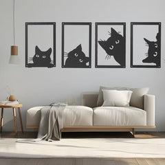 4 Pieces Metal Black Cat Wall Art Decor Metal Wall Decor