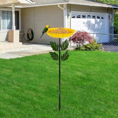 41 Inches Flower Standing Birdbath & Birdfeeder with Metal Stake