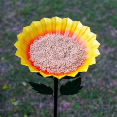 41 Inches Flower Standing Birdbath & Birdfeeder with Metal Stake
