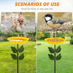 41 Inches Flower Standing Birdbath & Birdfeeder with Metal Stake
