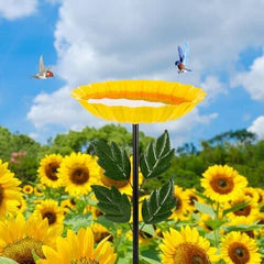 41 Inches Flower Standing Birdbath & Birdfeeder with Metal Stake