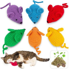 6 Woolen Yarn Crochet Mouse Catnip Toys for Indoor Cats