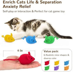 6 Woolen Yarn Crochet Mouse Catnip Toys for Indoor Cats