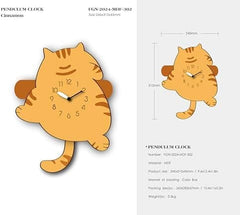 Adorable Cartoon-Style Cat-Shaped Pendulum Wall Clock
