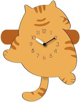 Adorable Cartoon-Style Cat-Shaped Pendulum Wall Clock
