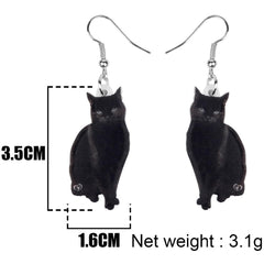 Black Cat Drop Dangle Earrings