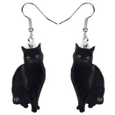 Black Cat Drop Dangle Earrings