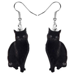 Black Cat Drop Dangle Earrings
