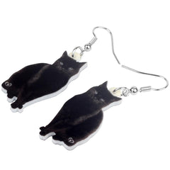 Black Cat Drop Dangle Earrings