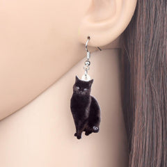 Black Cat Drop Dangle Earrings
