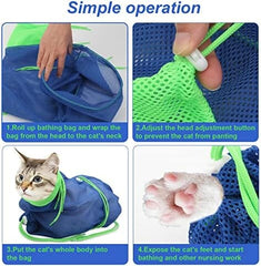 Breathable Mesh Cat Shower Bag Anti Scratch Adjustable Cat Grooming Bag