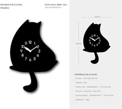 Cartoon-Style Cat-Shaped Pendulum Wall Clock