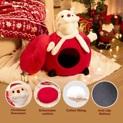 Cat Cave Cute Santa Claus with Warm Cushions