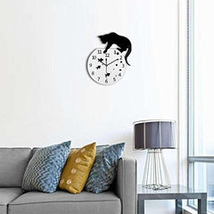 Cat on Clock Living Room Mirror 3D Wall Design