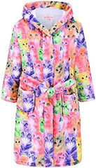 Cat Print Girls Bathrobes Kids Hooded Robes