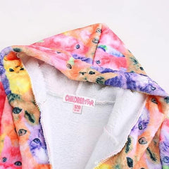 Cat Print Girls Bathrobes Kids Hooded Robes