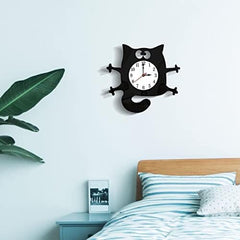 Cat Shaped Wall Clock Non-Ticking Battery Operated Art Clock for Bedroom Kitchen Decoration