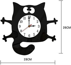 Cat Shaped Wall Clock Non-Ticking Battery Operated Art Clock for Bedroom Kitchen Decoration