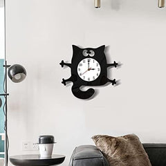 Cat Shaped Wall Clock Non-Ticking Battery Operated Art Clock for Bedroom Kitchen Decoration