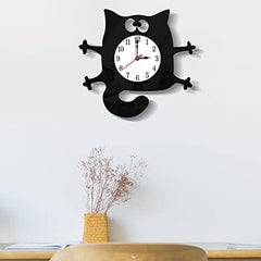 Cat Shaped Wall Clock Non-Ticking Battery Operated Art Clock for Bedroom Kitchen Decoration