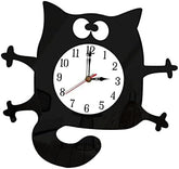Cat Shaped Wall Clock Non-Ticking Battery Operated Art Clock for Bedroom Kitchen Decoration