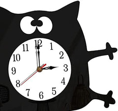 Cat Shaped Wall Clock Non-Ticking Battery Operated Art Clock for Bedroom Kitchen Decoration