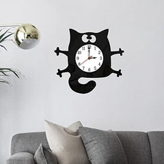 Cat Shaped Wall Clock Non-Ticking Battery Operated Art Clock for Bedroom Kitchen Decoration