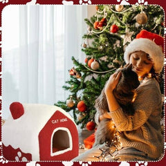 Christmas Cat Bed Cave Nest House
