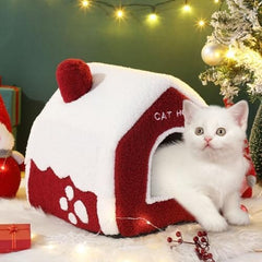 Christmas Cat Bed Cave Nest House