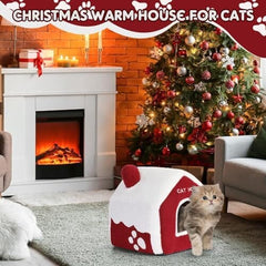 Christmas Cat Bed Cave Nest House